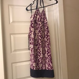 Purple floral print halter dress